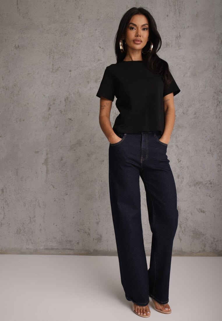 Czarny Casualowy T-shirt z Bawełny Nealiara