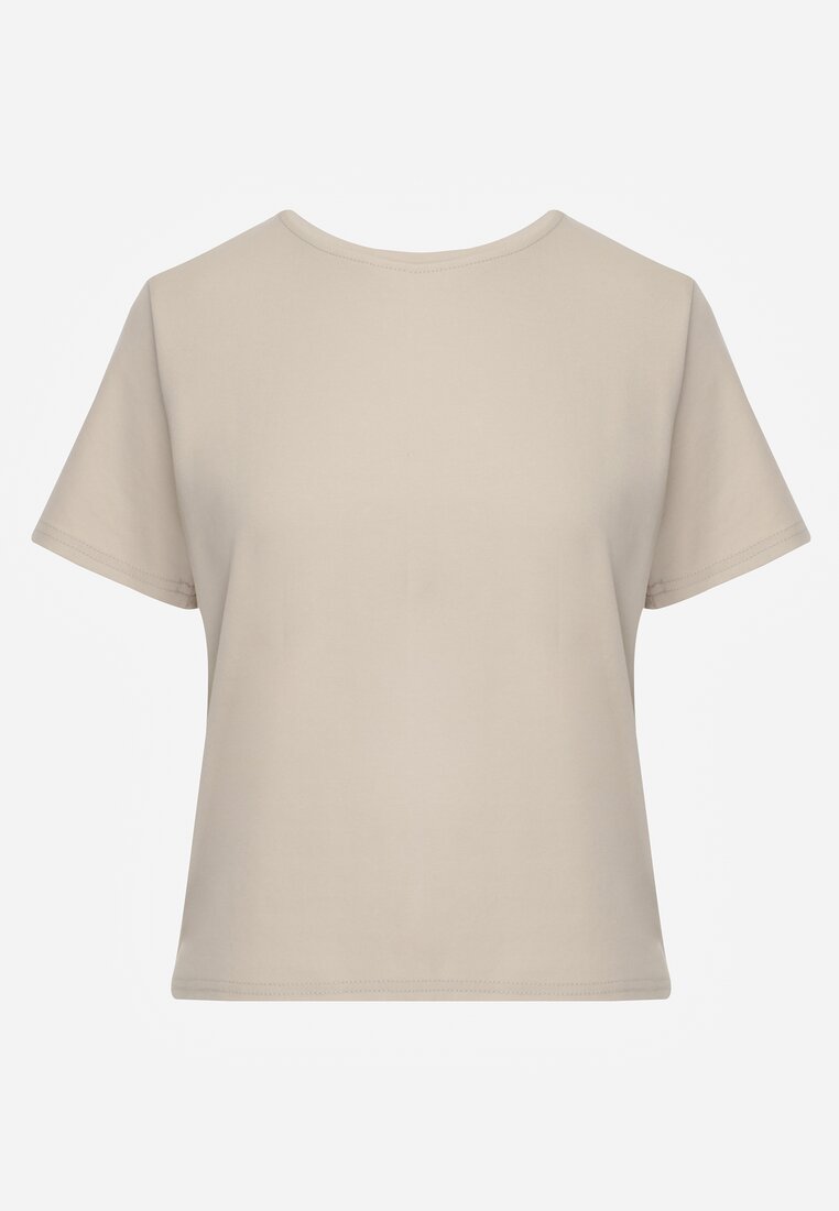 Beżowy Casualowy T-shirt z Bawełny Nealiara
