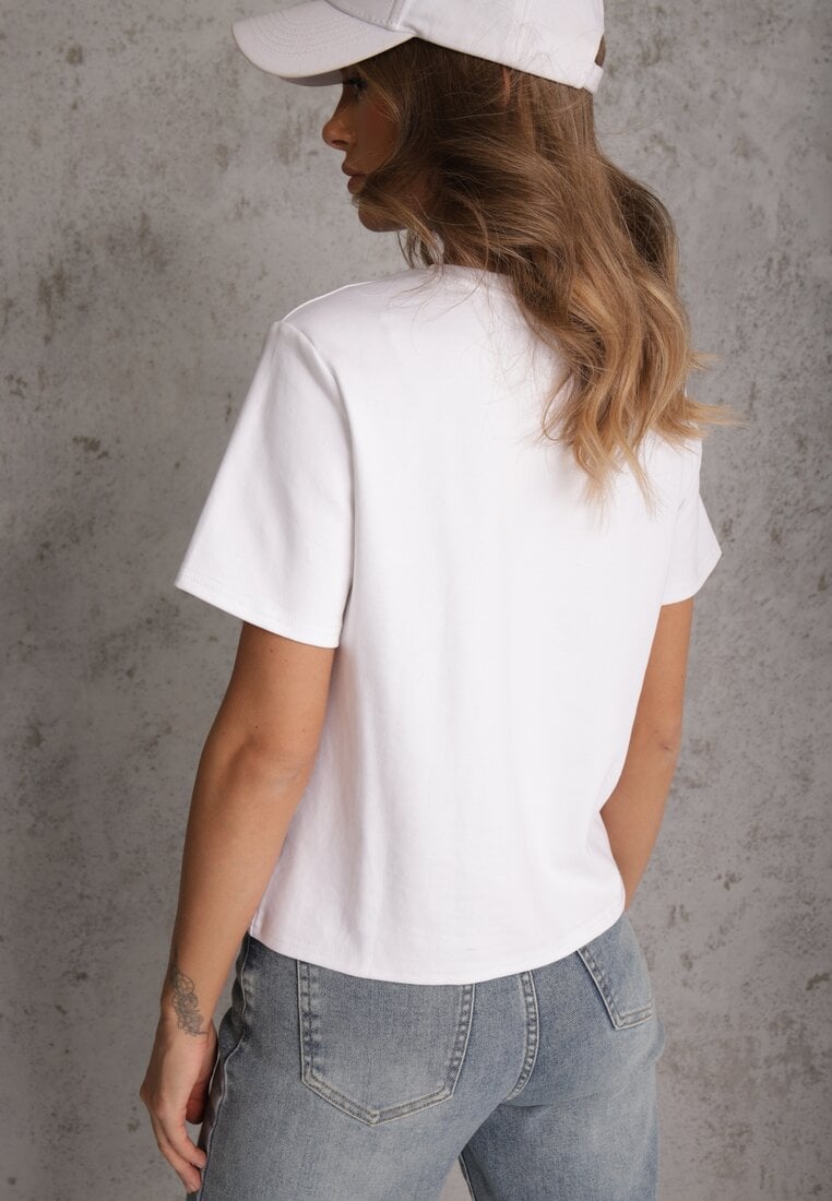Biały Casualowy T-shirt z Bawełny Nealiara