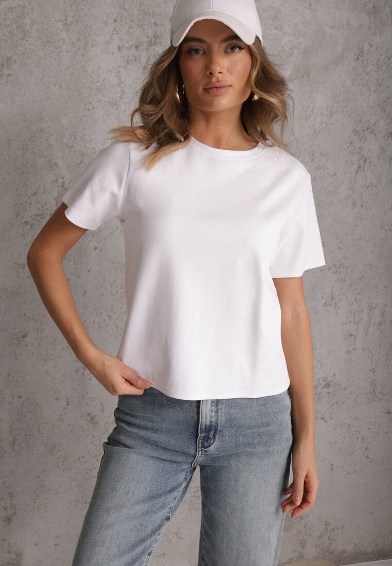 Biały Casualowy T-shirt z Bawełny Nealiara