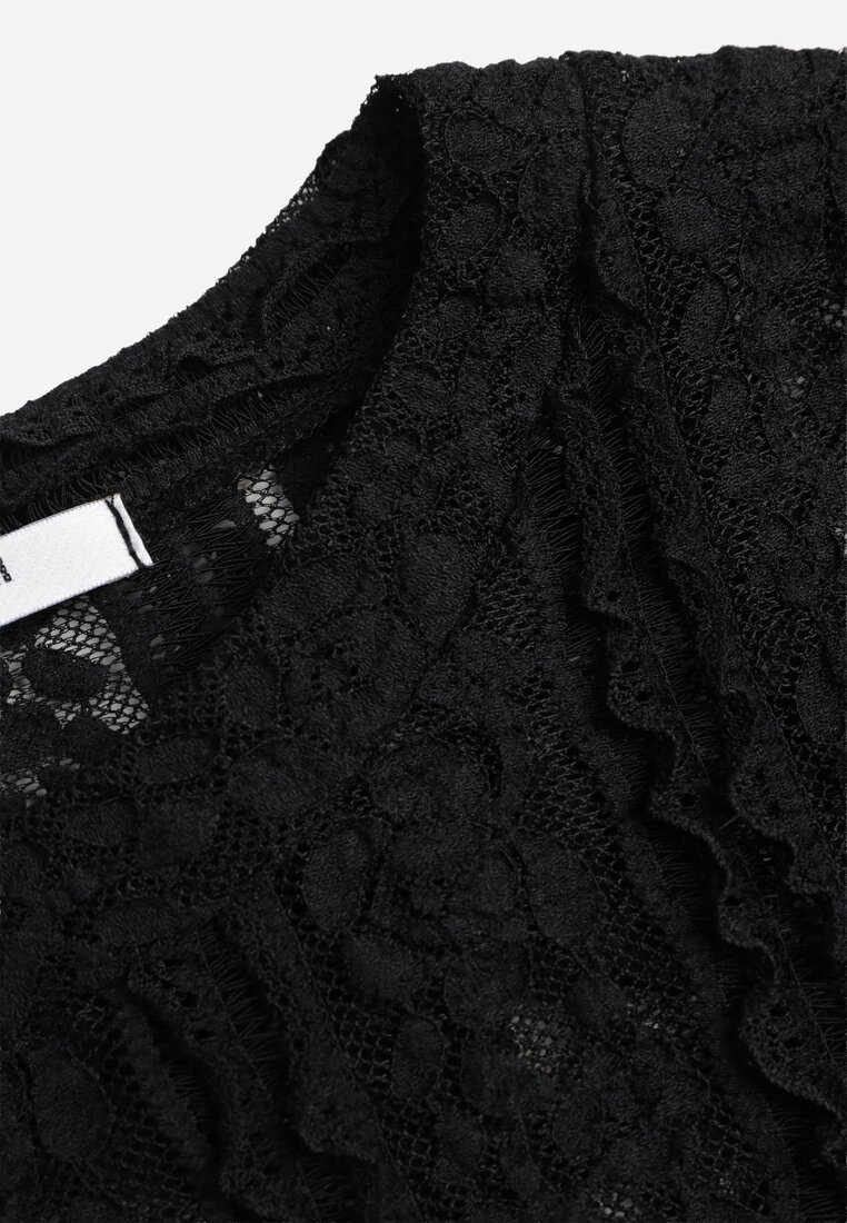 Czarna Bluzka z Koronki Ozdobiona Rozszerzanymi Rękawami Lertiola