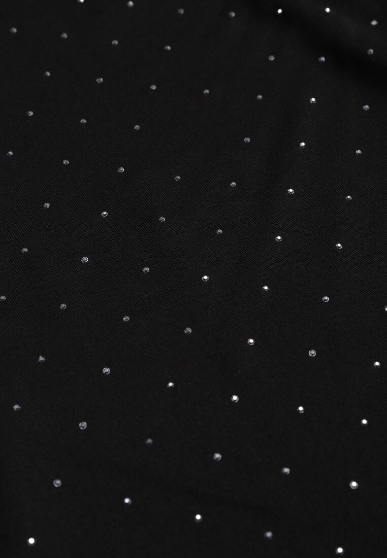 Czarna Bluzka z Dekoltem Typu Łódka Ozdobiona Cyrkoniami Neaninna