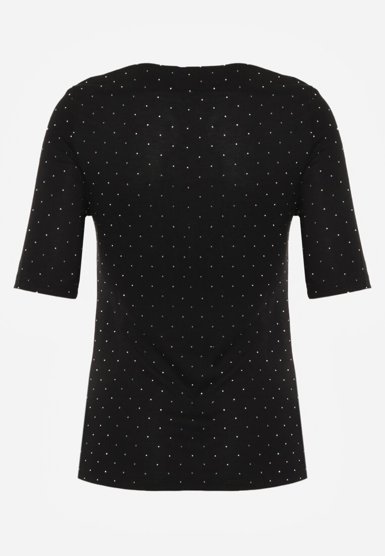 Czarna Bluzka z Dekoltem Typu Łódka Ozdobiona Cyrkoniami Neaninna