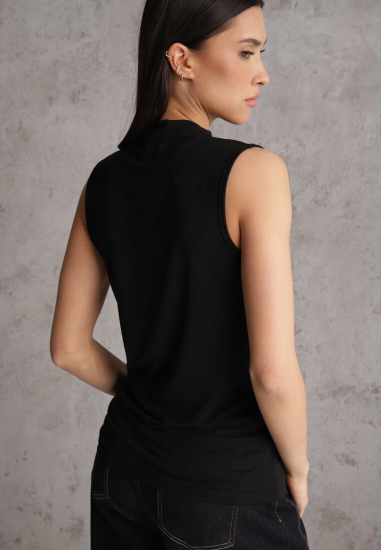 Czarna Bluzka Top Bez Rękawów ze Stójką Nedire