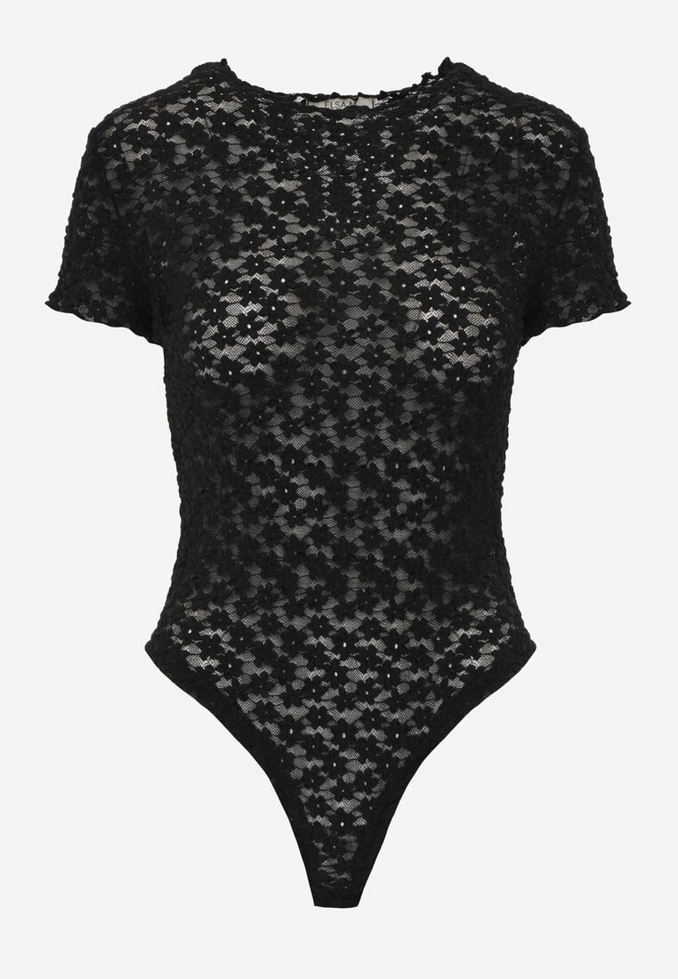 Czarne Body z Koronki z Krótkim Rękawem Dorilie