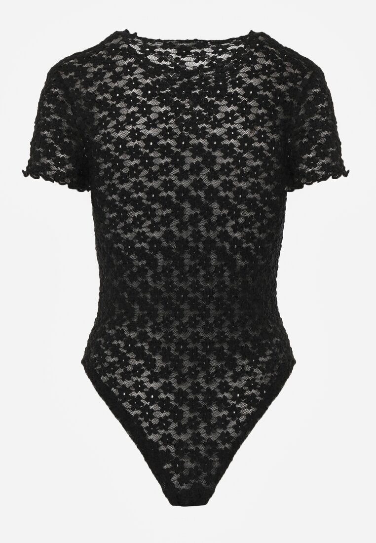 Czarne Body z Koronki z Krótkim Rękawem Dorilie