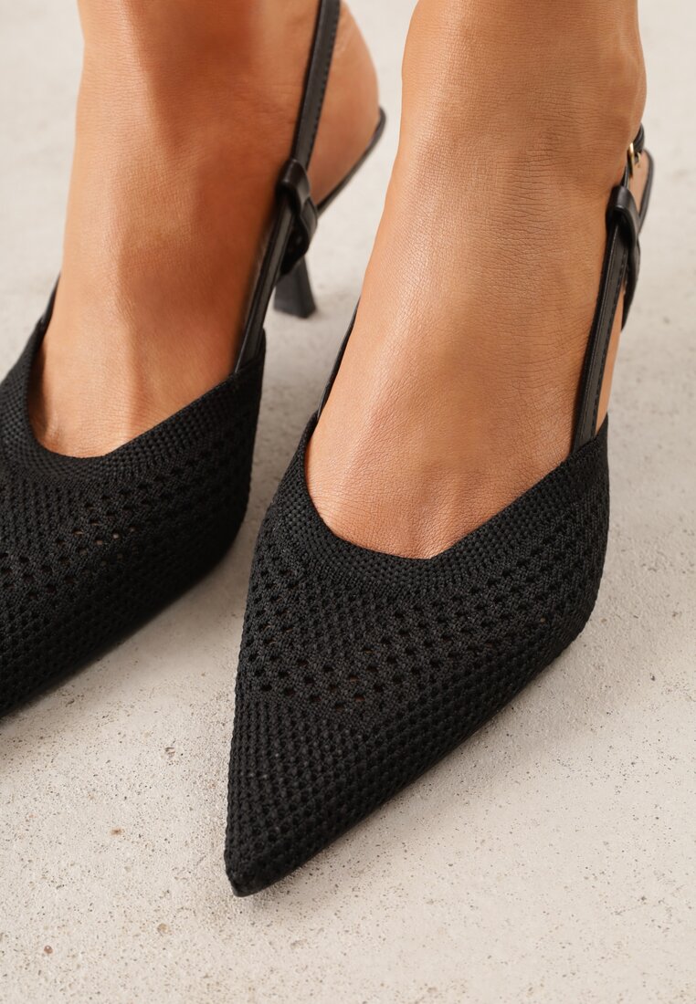 Czarne Ażurowe Sandały na Szpilce Slingback Erilise