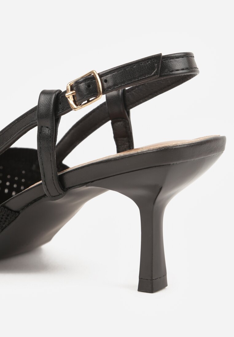 Czarne Ażurowe Sandały na Szpilce Slingback Erilise