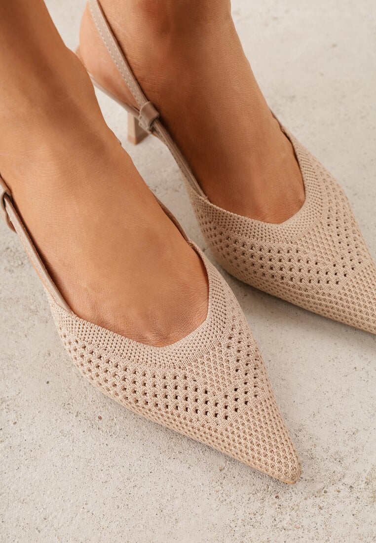 Beżowe Ażurowe Sandały na Szpilce Slingback Erilise