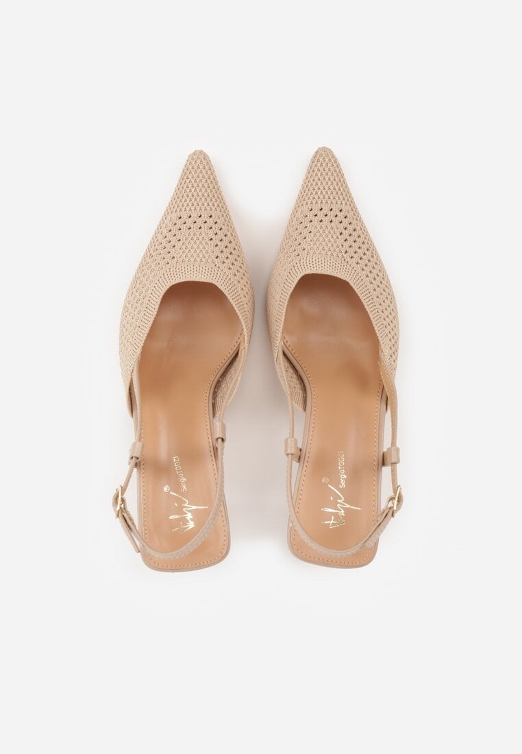 Beżowe Ażurowe Sandały na Szpilce Slingback Erilise