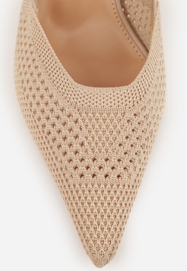 Beżowe Ażurowe Sandały na Szpilce Slingback Erilise