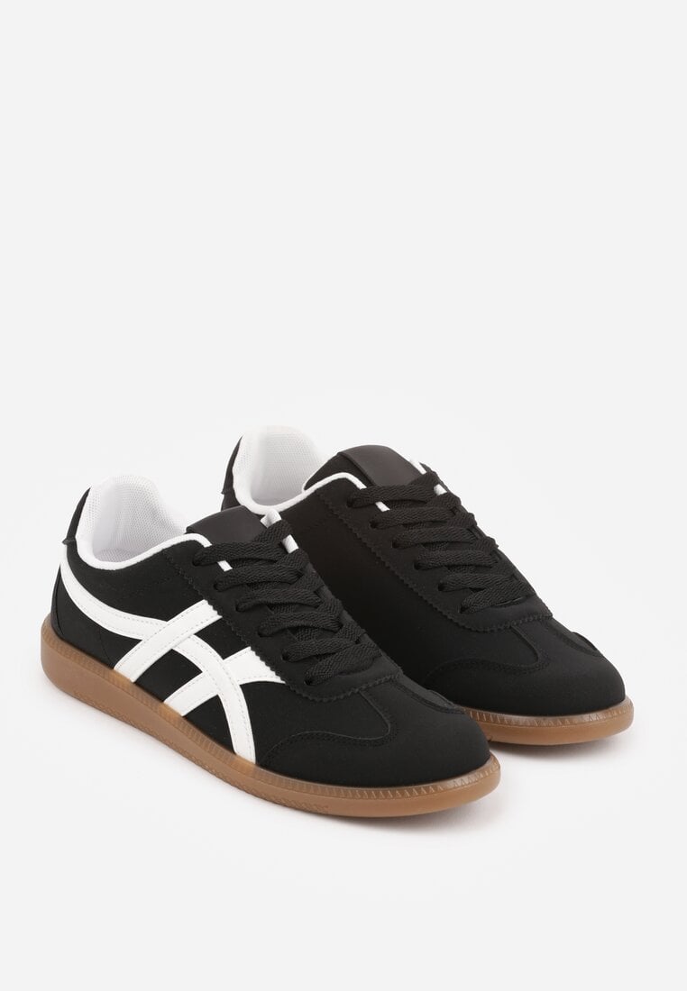 Czarne Sneakersy w Stylu Tenisówek Ozdobione Geometrycznymi Paskami Zitora