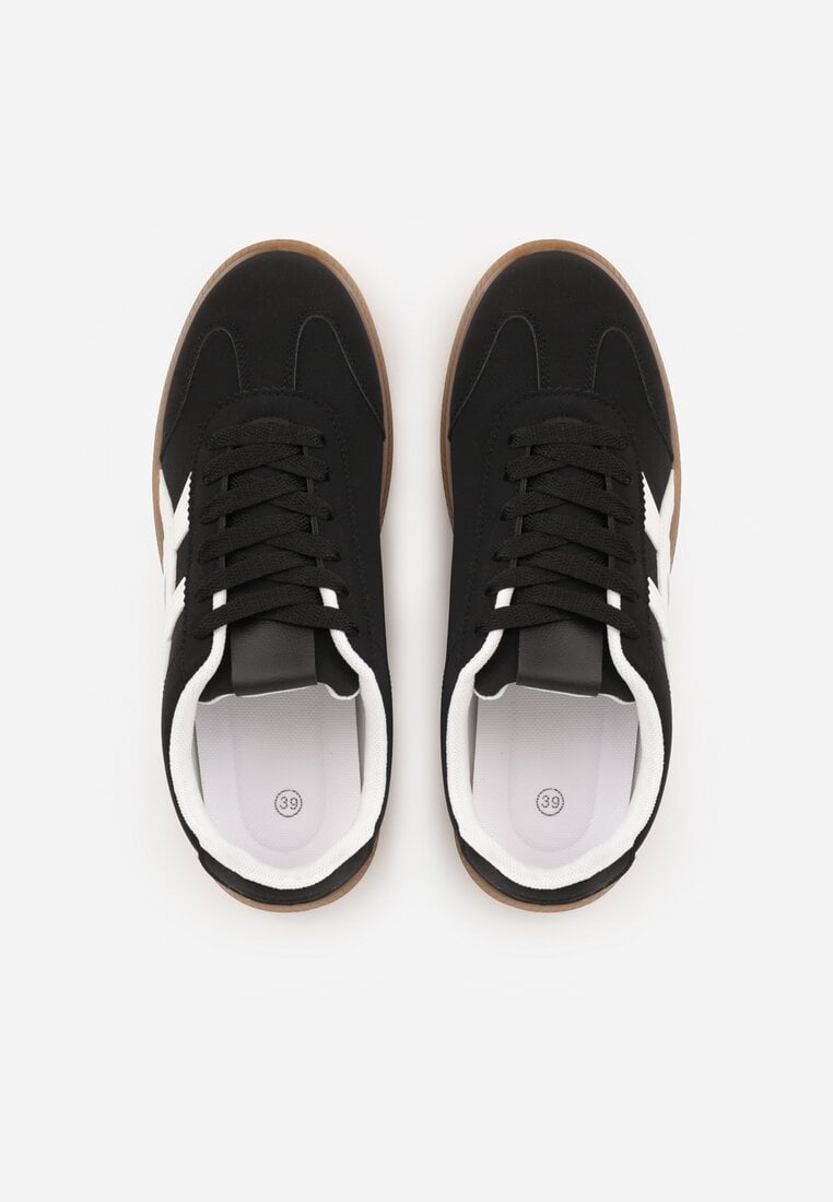 Czarne Sneakersy w Stylu Tenisówek Ozdobione Geometrycznymi Paskami Zitora