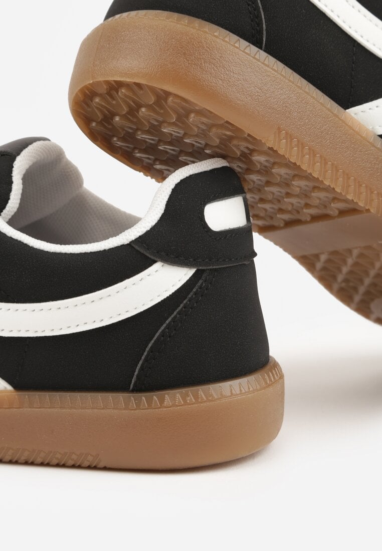 Czarne Sneakersy w Stylu Tenisówek Ozdobione Geometrycznymi Paskami Zitora