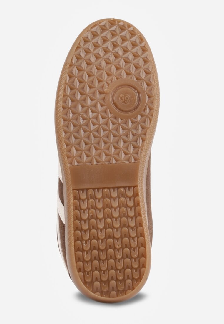 Brązowe Sneakersy w Stylu Tenisówek Ozdobione Geometrycznymi Paskami Zitora
