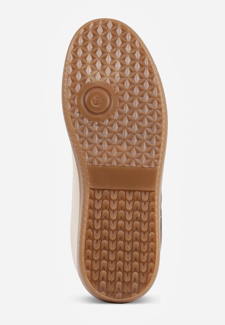 Beżowo-Brązowe Sneakersy w Stylu Tenisówek Ozdobione Geometrycznymi Paskami Zitora