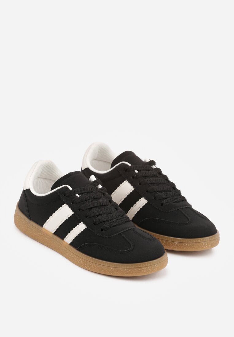 Czarne Sneakersy Typu Tenisówki Ozdobione Paskami po Bokach Fefia