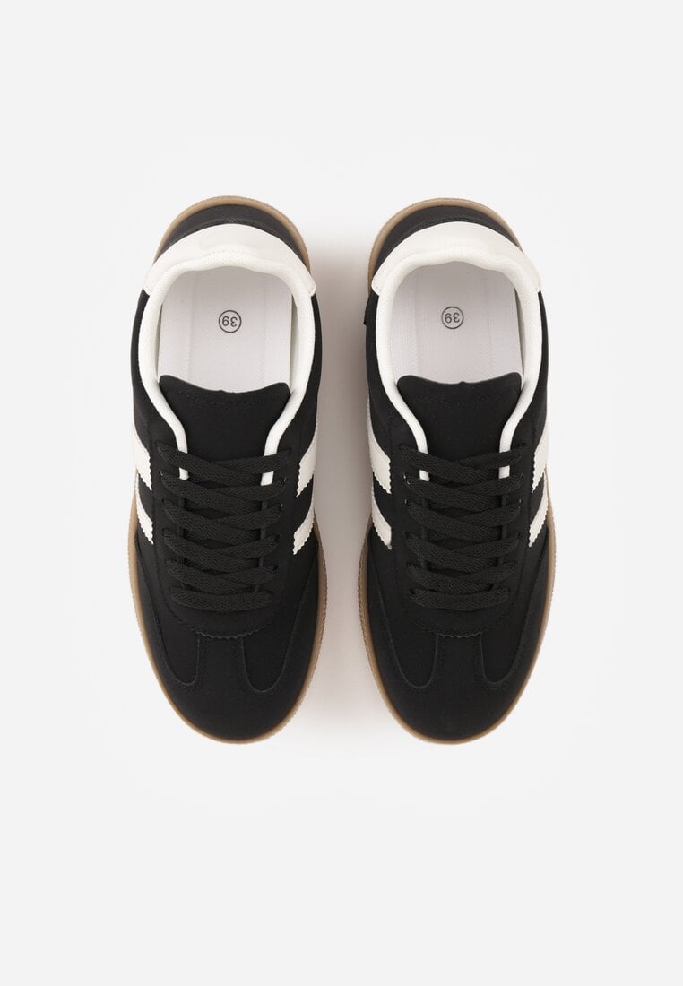 Czarne Sneakersy Typu Tenisówki Ozdobione Paskami po Bokach Fefia