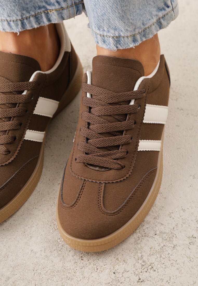 Brązowe Sneakersy Typu Tenisówki Ozdobione Paskami po Bokach Fefia