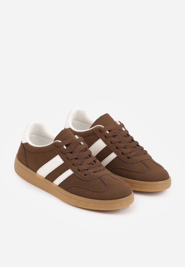 Brązowe Sneakersy Typu Tenisówki Ozdobione Paskami po Bokach Fefia