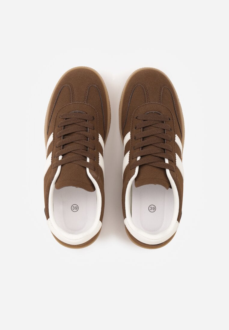 Brązowe Sneakersy Typu Tenisówki Ozdobione Paskami po Bokach Fefia
