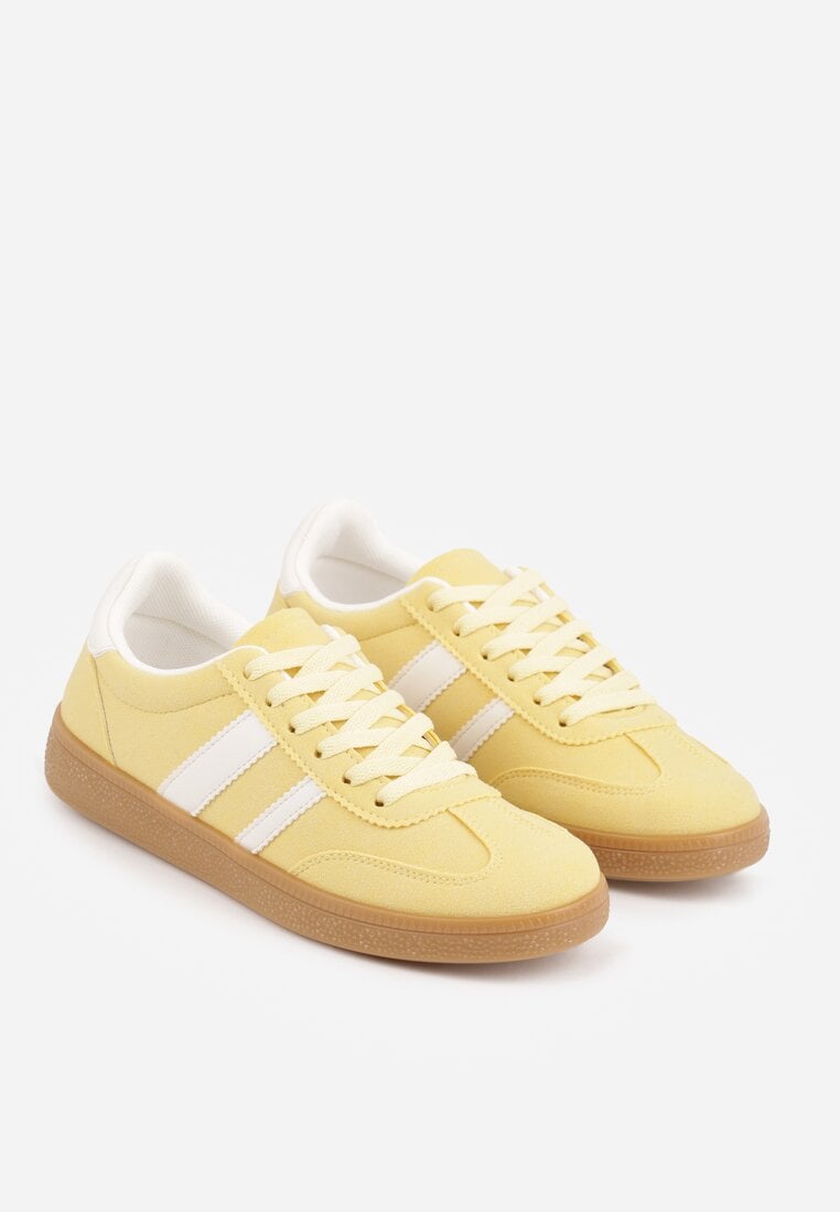 Żółte Sneakersy Typu Tenisówki Ozdobione Paskami po Bokach Fefia
