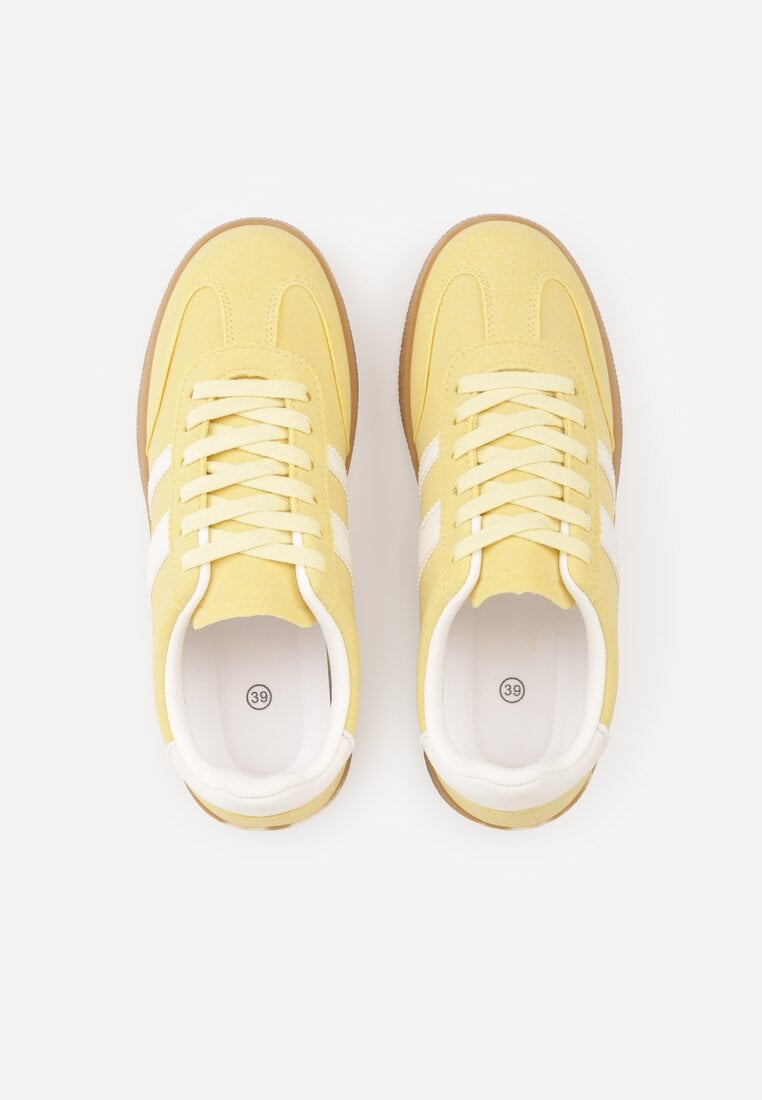 Żółte Sneakersy Typu Tenisówki Ozdobione Paskami po Bokach Fefia