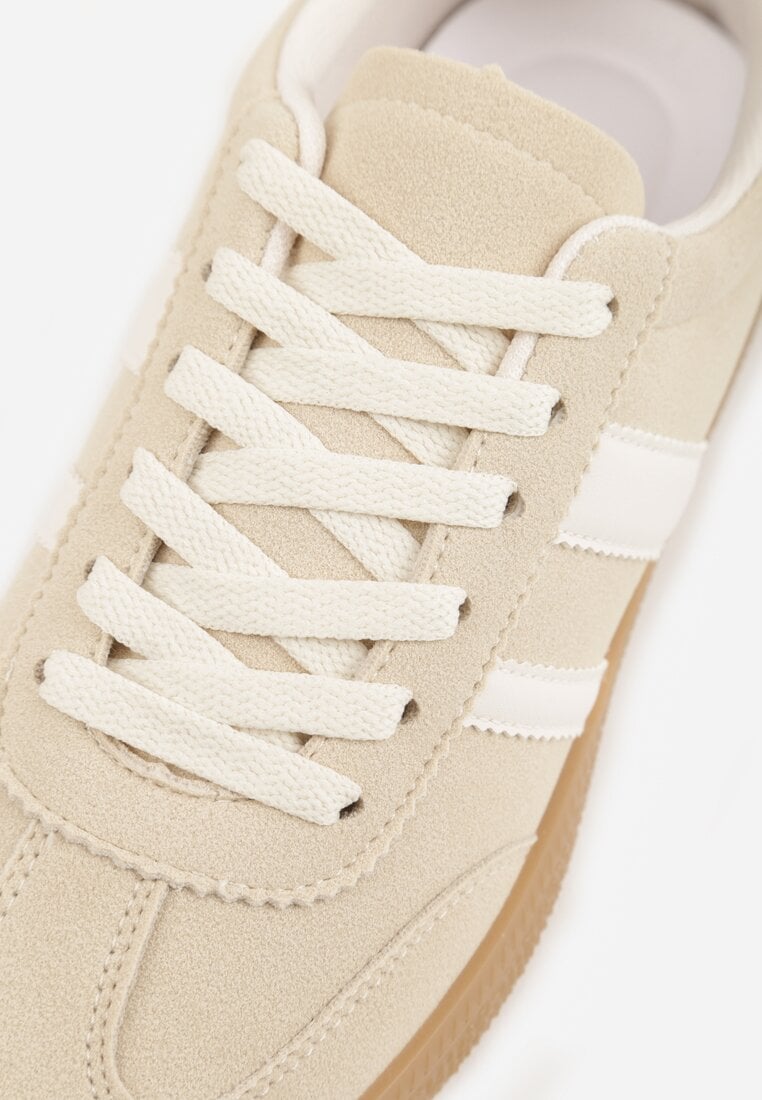 Beżowe Sneakersy Typu Tenisówki Ozdobione Paskami po Bokach Fefia
