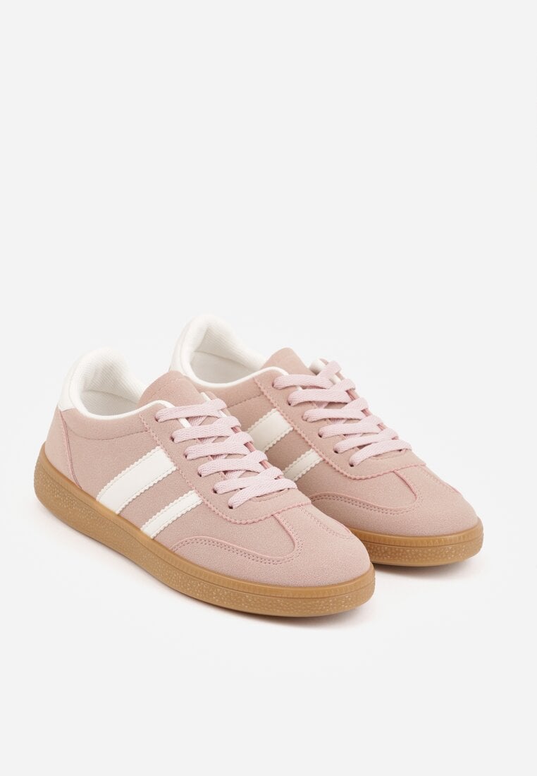 Różowe Sneakersy Typu Tenisówki Ozdobione Paskami po Bokach Fefia