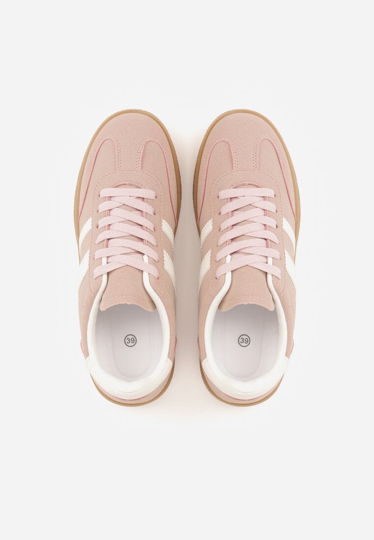 Różowe Sneakersy Typu Tenisówki Ozdobione Paskami po Bokach Fefia