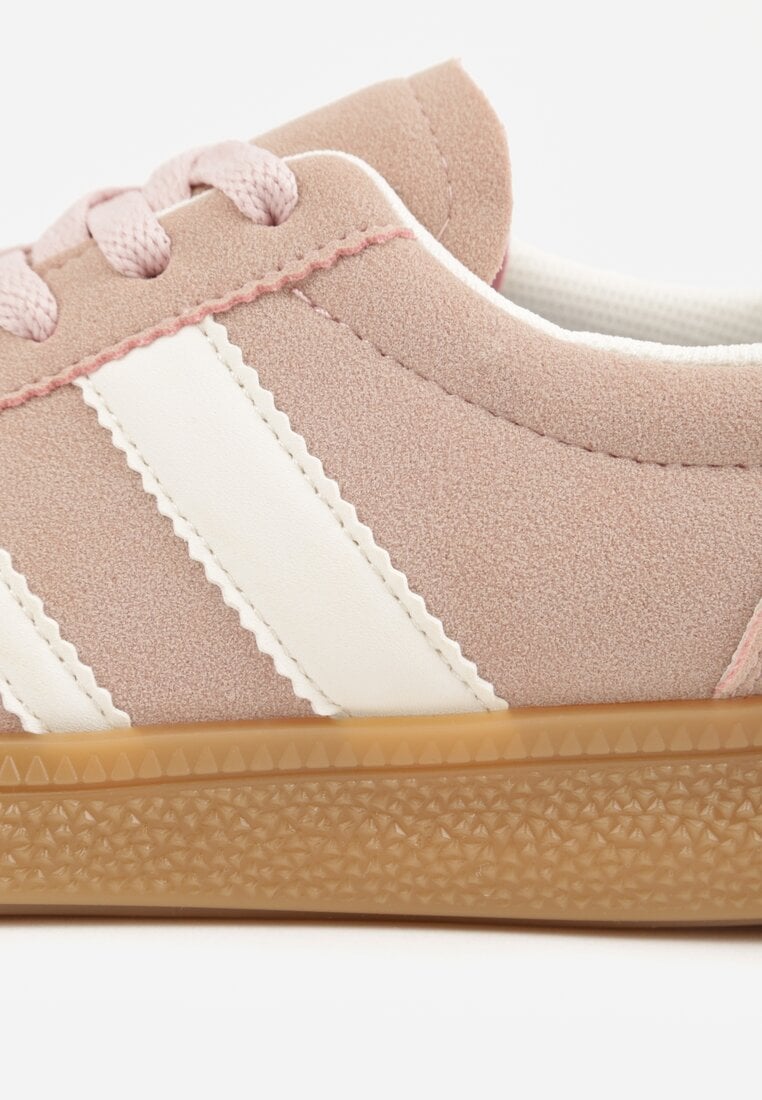 Różowe Sneakersy Typu Tenisówki Ozdobione Paskami po Bokach Fefia