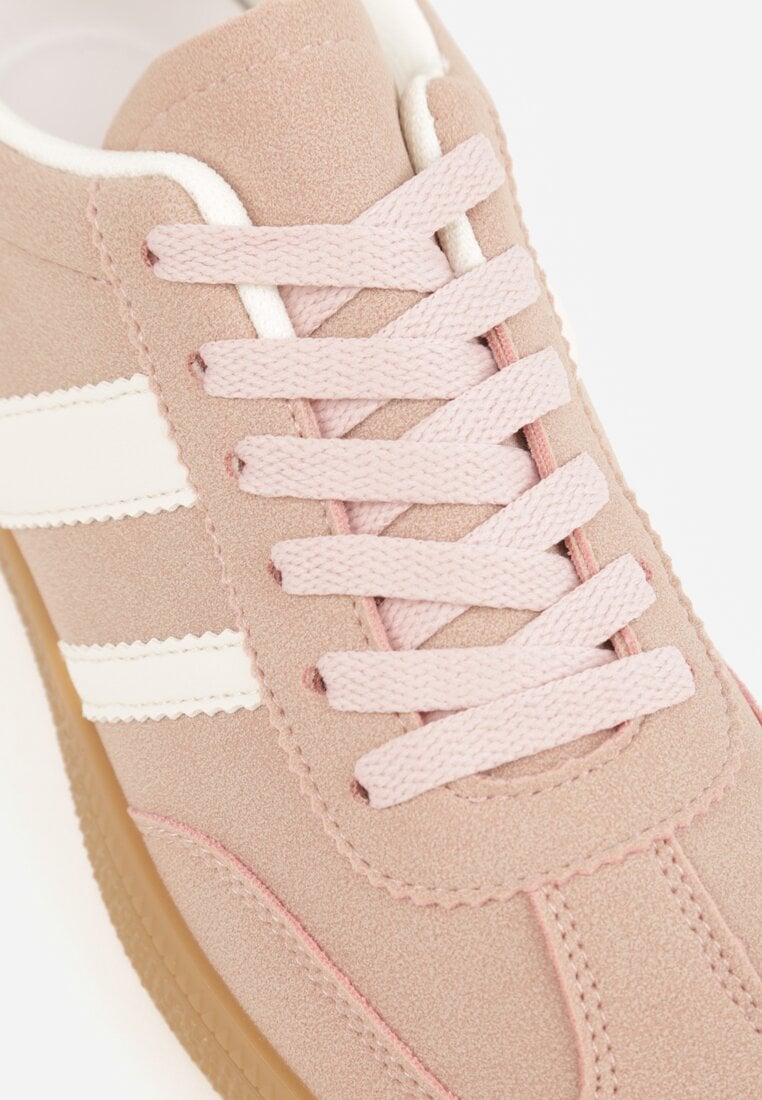 Różowe Sneakersy Typu Tenisówki Ozdobione Paskami po Bokach Fefia