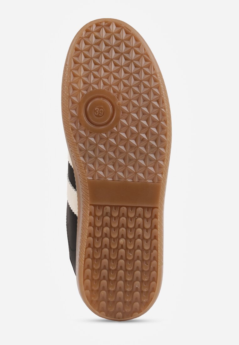 Czarno-Beżowe Casualowe Sneakersy na Płaskiej Podeszwie z Paskami Jereria