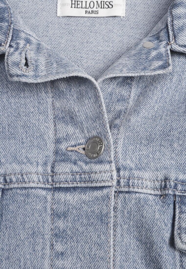 Niebieska Jeansowa Kurtka z Bawełną w Stylu Basic Elliemia