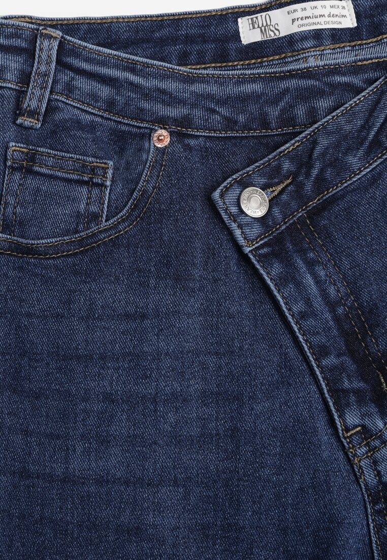 Niebieskie Asymetryczne Jeansy Wide Leg High Waist z Bawełny Leoira