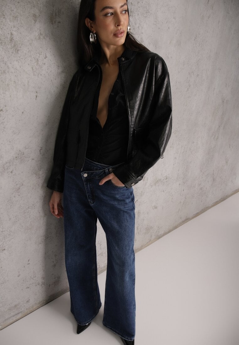 Niebieskie Asymetryczne Jeansy Wide Leg High Waist z Bawełny Leoira