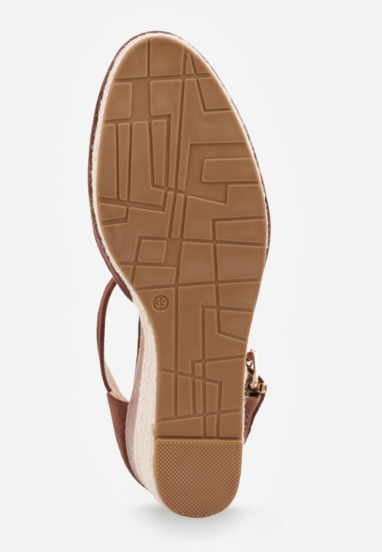 Brązowe Sandały na Plecionym Koturnie ze Sprzączką Catlinna
