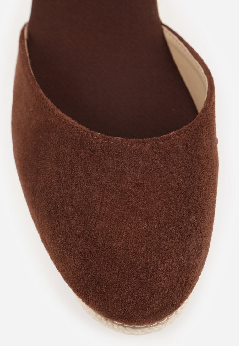 Brązowe Sandały na Plecionym Koturnie ze Sprzączką Catlinna