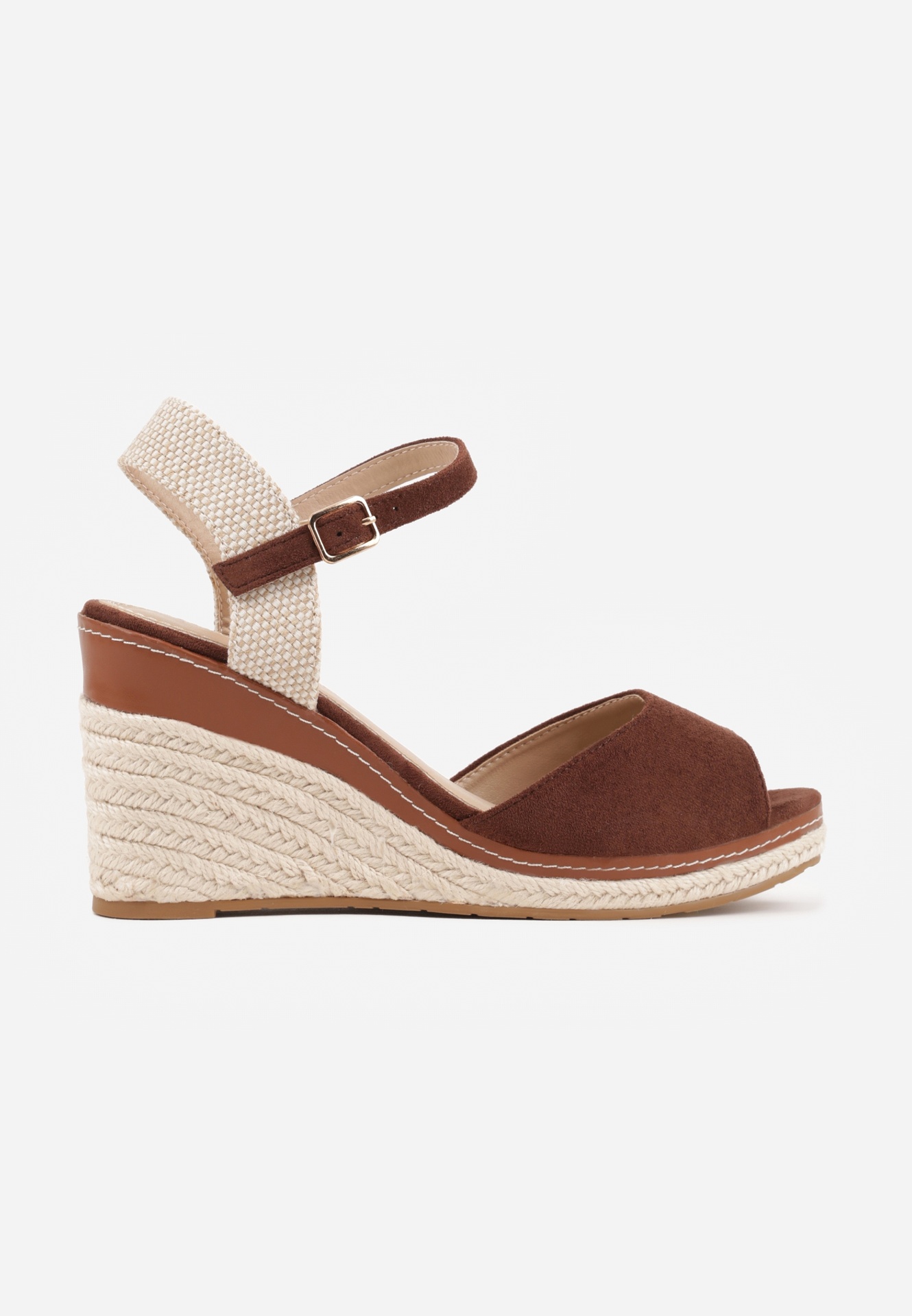 Brązowe Sandały na Koturnie Ozdobionym Plecionką z Juty Admerla