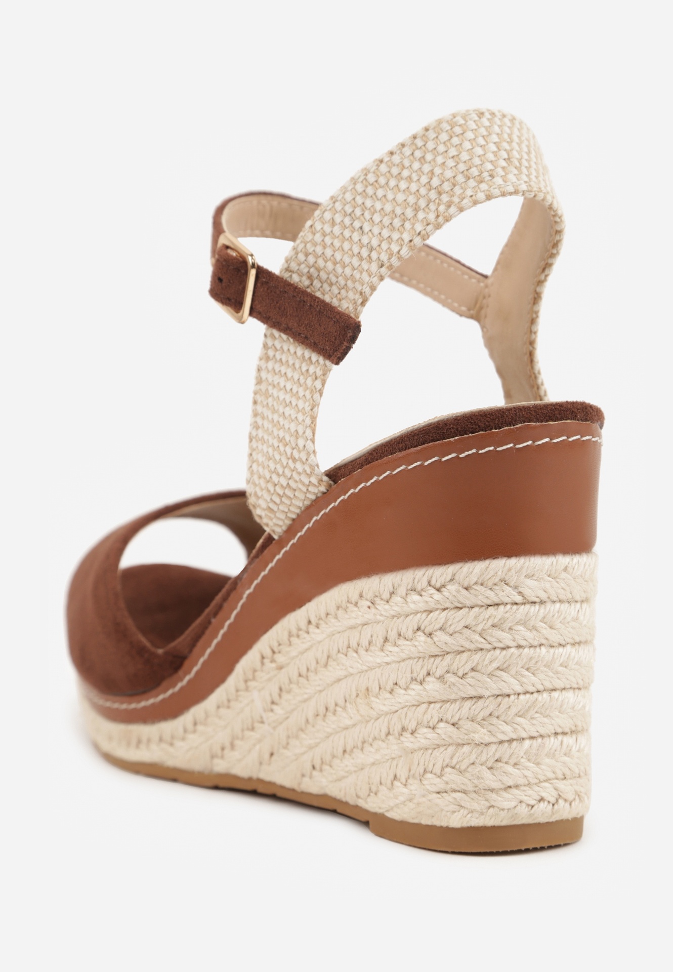 Brązowe Sandały na Koturnie Ozdobionym Plecionką z Juty Admerla