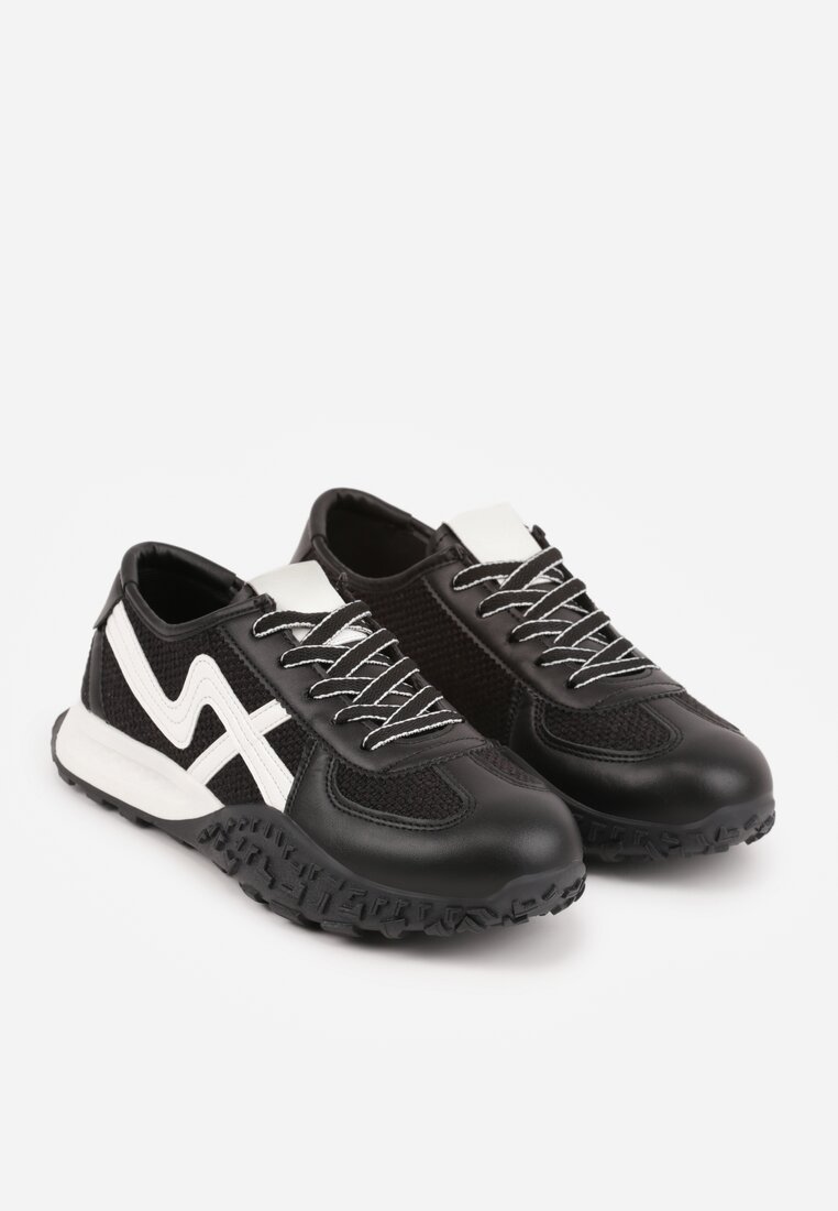 Czarne Sneakersy z Futurystyczną Tłoczoną Podeszwą i Geometrycznym Wzorem Emalorine