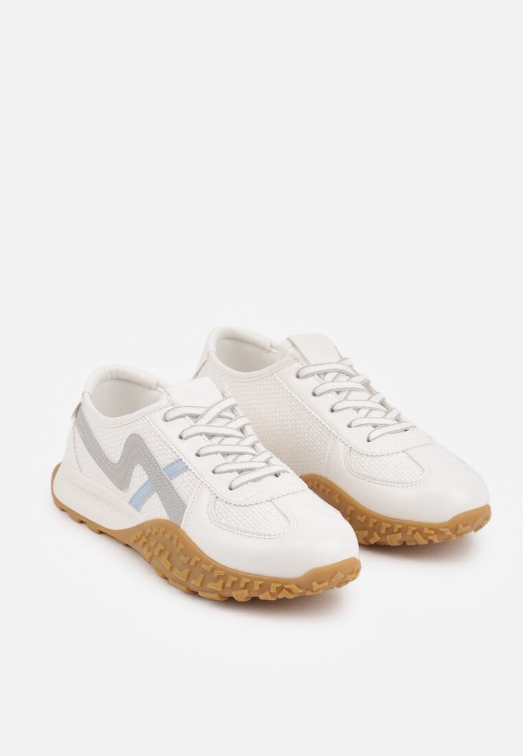 Białe Sneakersy z Futurystyczną Tłoczoną Podeszwą i Geometrycznym Wzorem Emalorine