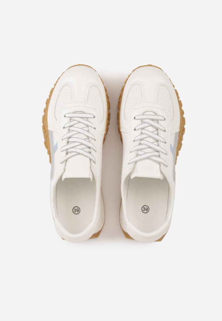 Białe Sneakersy z Futurystyczną Tłoczoną Podeszwą i Geometrycznym Wzorem Emalorine