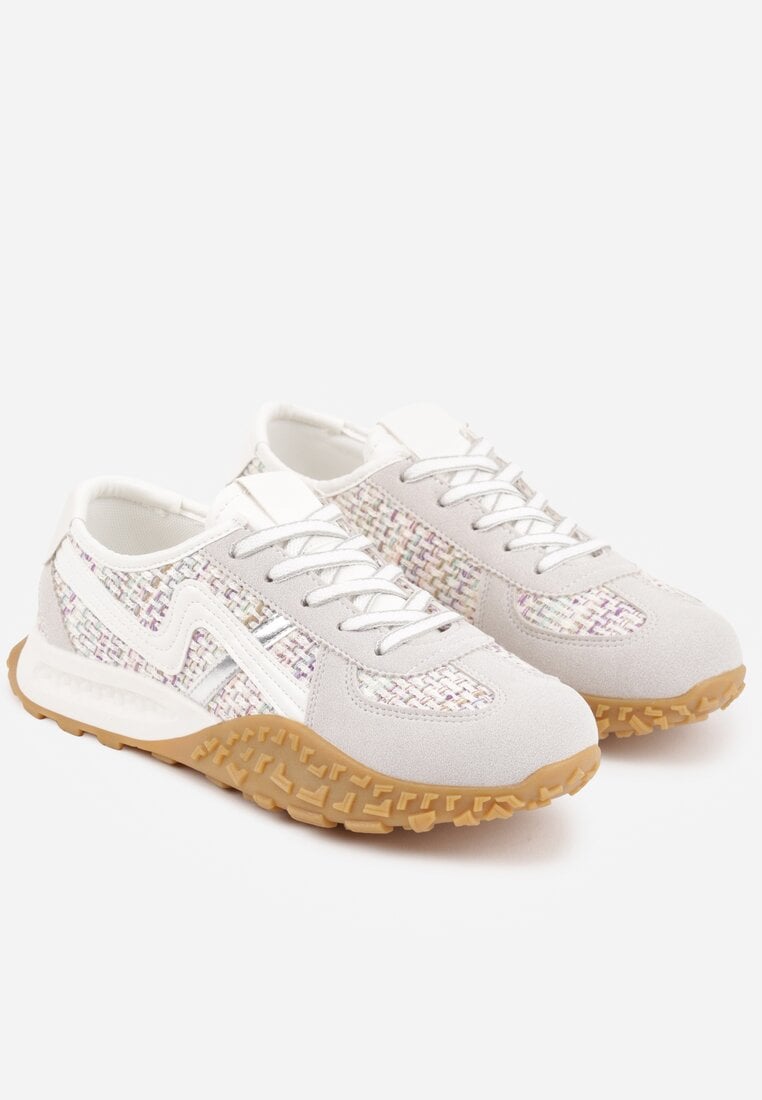 Szare Sneakersy z Futurystyczną Tłoczoną Podeszwą i Geometrycznym Wzorem Emalorine