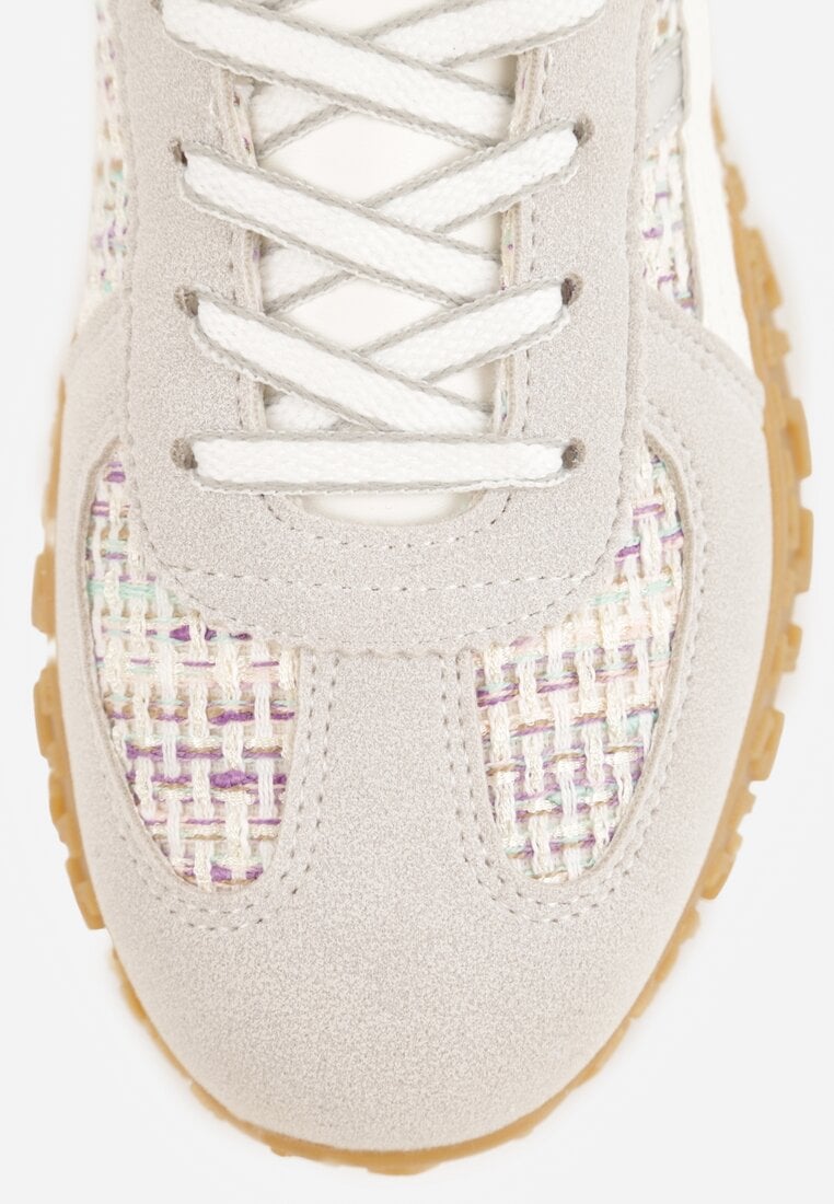 Szare Sneakersy z Futurystyczną Tłoczoną Podeszwą i Geometrycznym Wzorem Emalorine