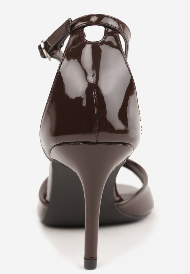 Brązowe Eleganckie Sandały na Szpilce z Paskiem z Klamerką Berose