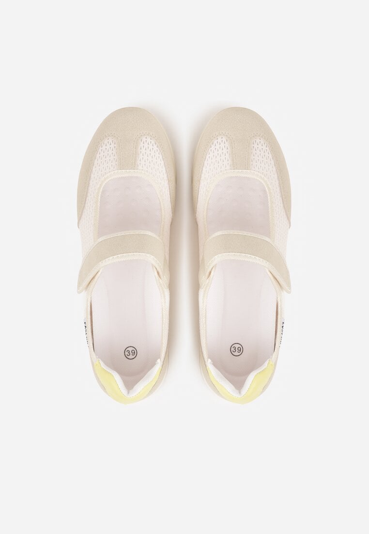 Beżowe Tenisówki Typu Sneakeriny Ozdobione Napisem Emirinne