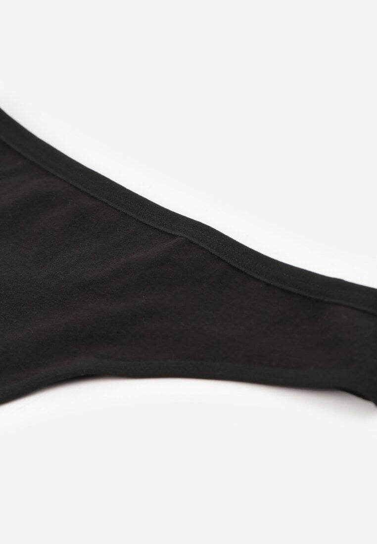 Czarne Gładkie Majtki Stringi z Bawełną Chrysile