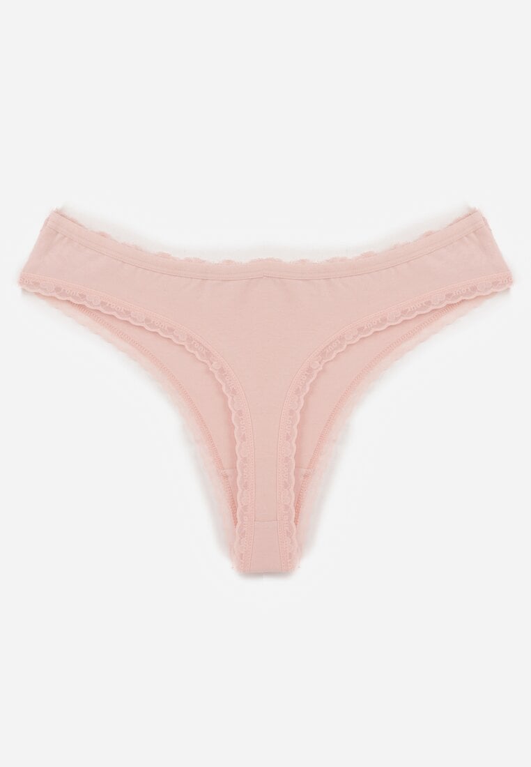 Różowe Majtki Stringi z Bawełną z Koronką Aethimilia