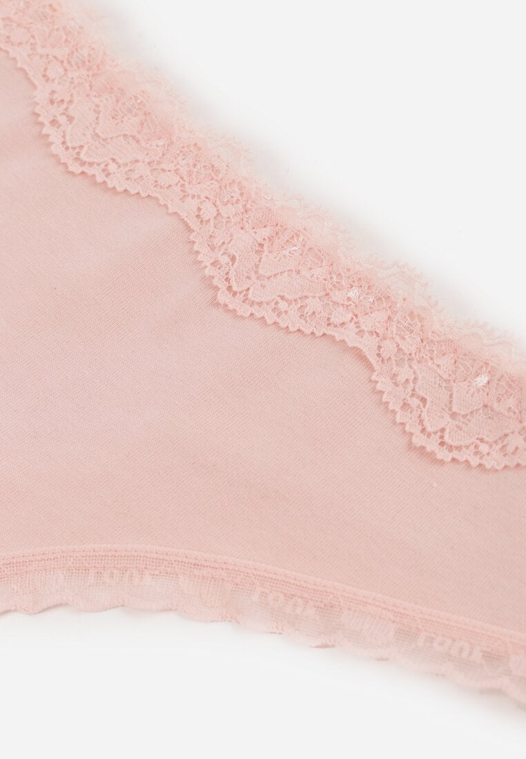 Różowe Majtki Stringi z Bawełną z Koronką Aethimilia